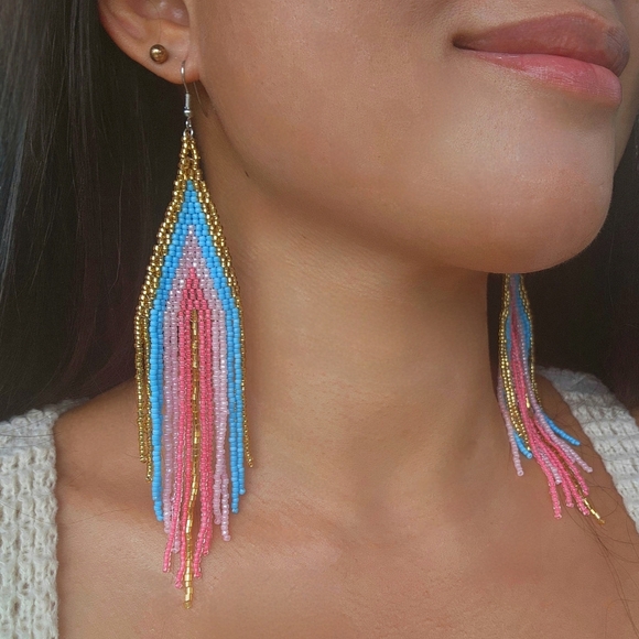 Handmade Chloe Candy Beaded Earrings Fringe Jewelry Dangle Bohemian Retro Y2K - Picture 1 of 2